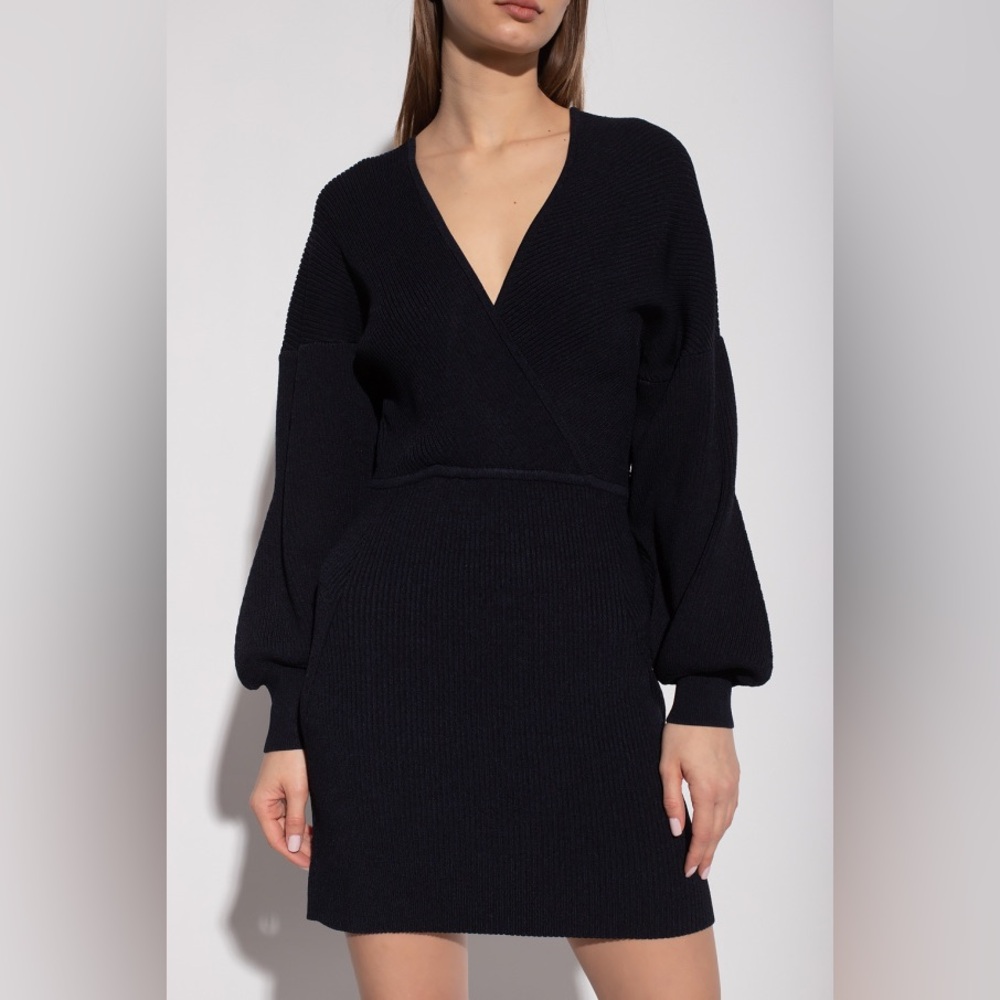 Ganni V-neck Long Sleeve Mini Dress